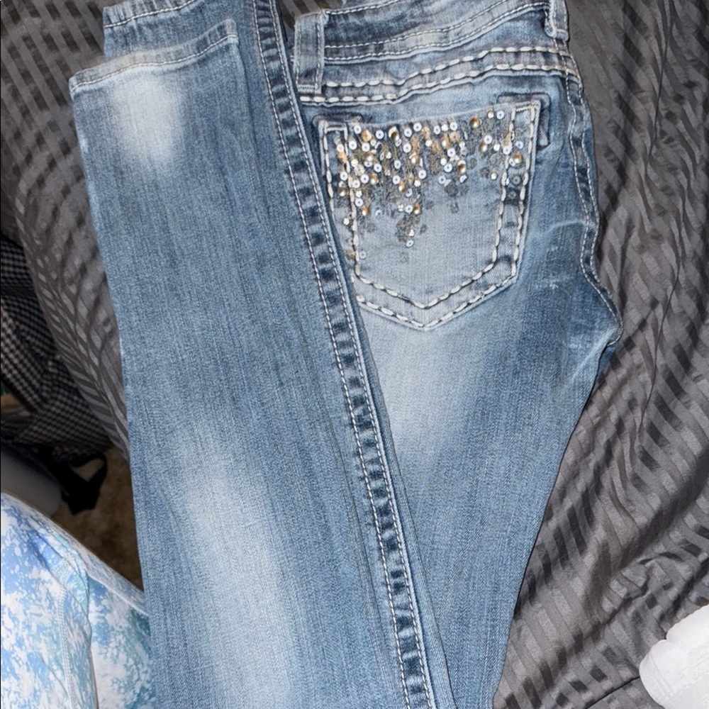 Miss Me Blue Skinny Jeans with Distressed Details